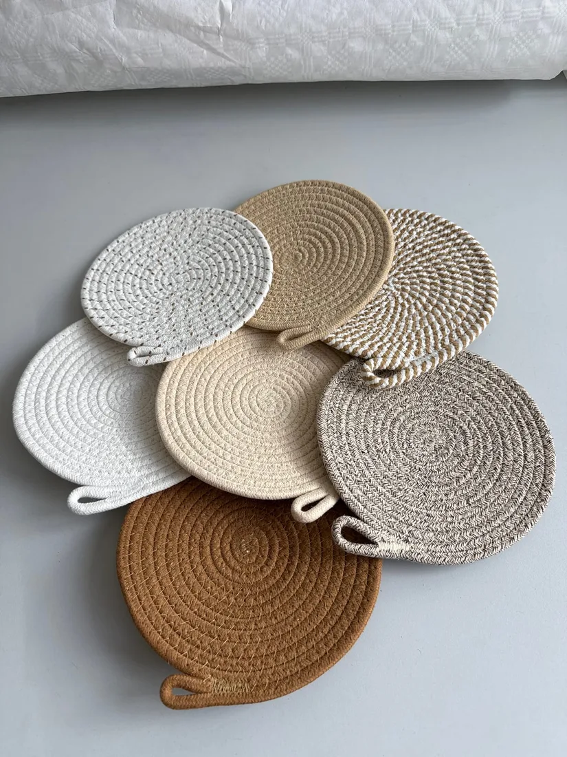 Topfuntersetzer 7er Set rund 20 cm geflochten Küche Tisch Untersetzer Schlaufe