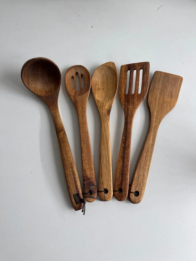 Xuhong Holzlöffel 5er Set 7 x 30 cm für Kochen und Rühren, Küchenutensilien