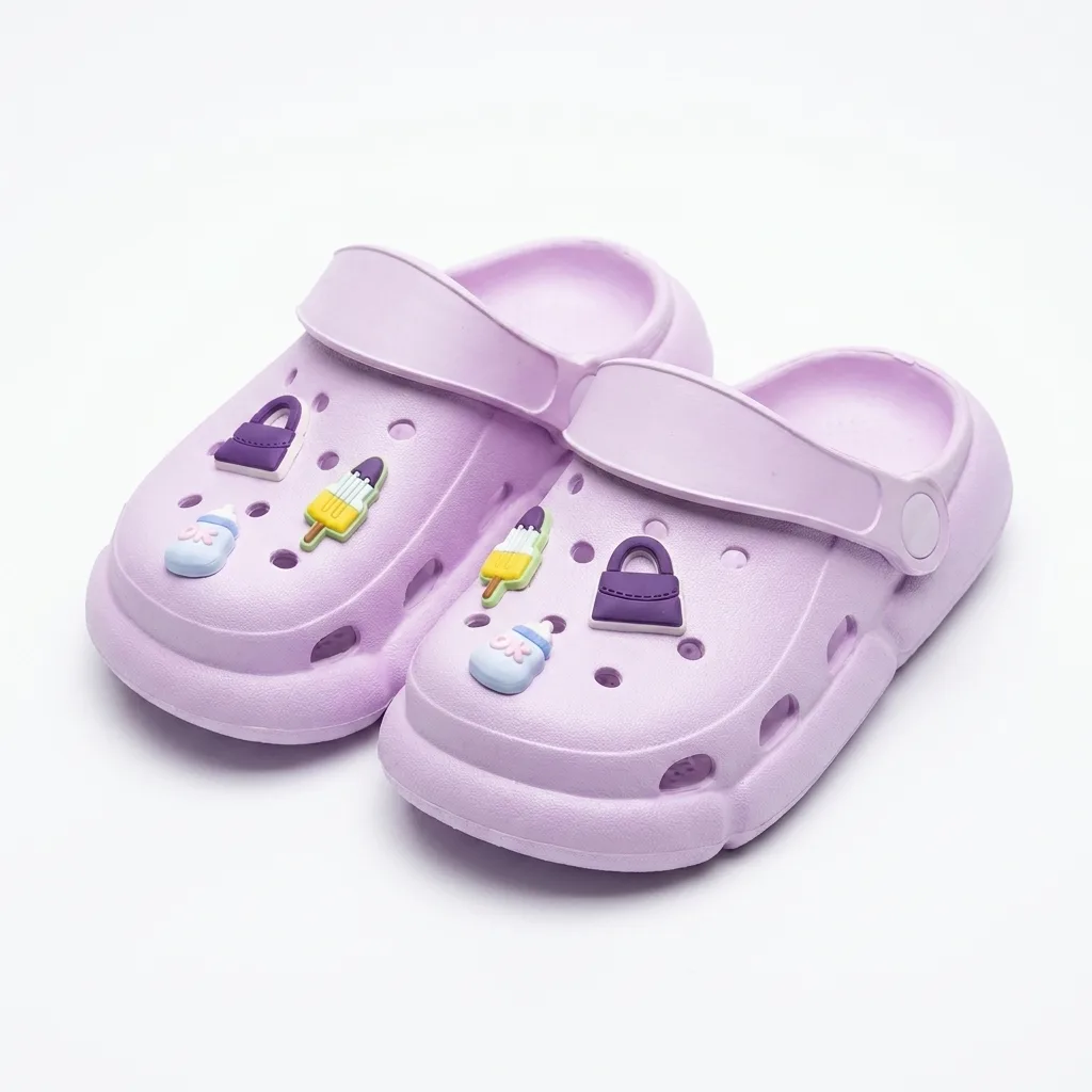 Kinder Clogs Hausschuhe Badeschuhe EVA mit Charms Flieder Gartenschuhe