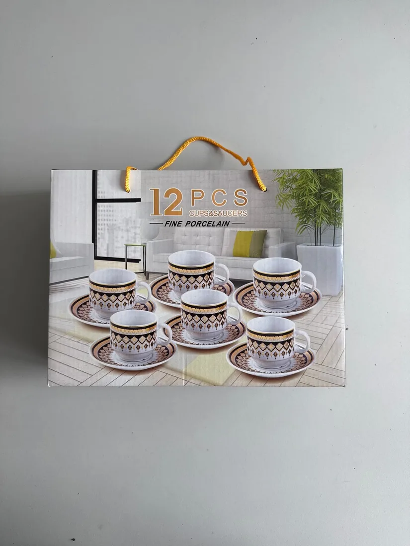 Kaffee- und Mokkatassen mit Unterteller aus Porzellan 12-tlg Schwarz-Gold