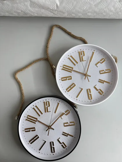 Wanduhr rund 29 cm 3D-Ziffern Gold mit Jute-Seil Wohnzimmer Küche Deko