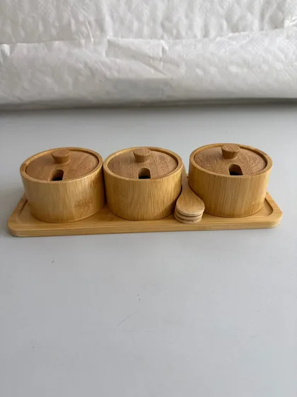 Gewürzbehälter Holz 3er Set Xani mit Dosierlöffel Gewürzdosen für Kräuter Tee
