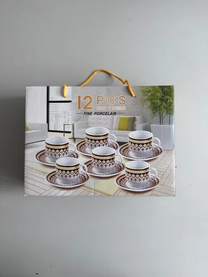 Kaffee- und Mokkatassen mit Unterteller aus Porzellan 12-tlg Schwarz-Gold