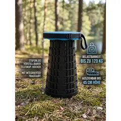 Foto 7 von Teleskop-Hocker faltbar bis 120 kg höhenverstellbar Klapphocker Camping Blau