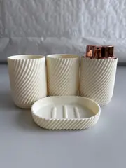 Foto 11 von Badzubehör 4er Set Keramik Seifenspender Zahnbürstenhalter Becher Bad