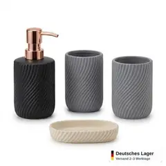Foto 28 von Badzubehör 4er Set Keramik Seifenspender Zahnbürstenhalter Becher Bad