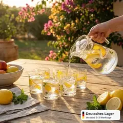 Foto 12 von Wasserkrug 1,5L + 6 Gläser 250ml Set BPA-frei bruchsicher Garten Picknick