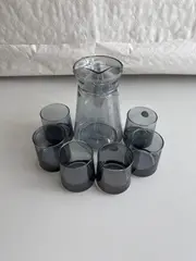 Foto 2 von Wasserkrug Set 1,5L + 6 Gläser Kunststoff BPA-frei Kanne Geschirr Garten