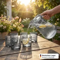 Foto 12 von Wasserkrug Set 1,5L + 6 Gläser Kunststoff BPA-frei Kanne Geschirr Garten