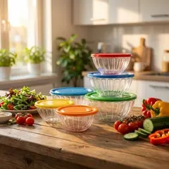 Foto 9 von Salatschüssel 5er Set mit Deckel Kunststoff stapelbar Meal Prep Küche