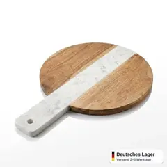 Foto 4 von Schneidebrett rund Marmor Optik Holz Käsebrett Servierbrett Küche