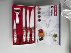 Foto 2 von Messerset Küchenmesser Marmor-Optik Weiß Gold mit Sparschäler in Geschenkbox