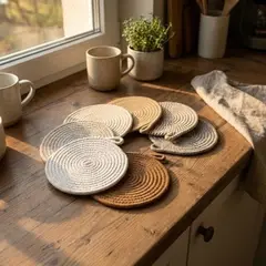 Foto 9 von Topfuntersetzer 7er Set rund 20 cm geflochten Küche Tisch Untersetzer Schlaufe