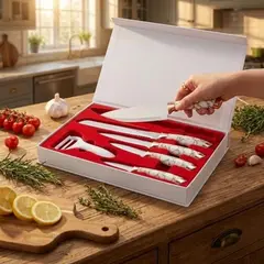 Foto 10 von Messerset Küchenmesser Marmor-Optik Weiß Gold mit Sparschäler in Geschenkbox