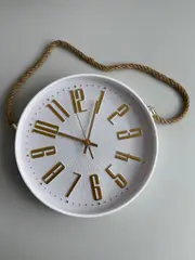 Foto 2 von Wanduhr rund 29 cm 3D-Ziffern Gold mit Jute-Seil Wohnzimmer Küche Deko