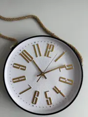 Foto 7 von Wanduhr rund 29 cm 3D-Ziffern Gold mit Jute-Seil Wohnzimmer Küche Deko