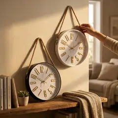Foto 23 von Wanduhr rund 29 cm 3D-Ziffern Gold mit Jute-Seil Wohnzimmer Küche Deko