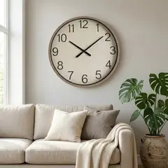 Foto 8 von Wanduhr Groß 39cm Holzrahmen Leinen Optik Lautlos Wohnzimmer Modern Design