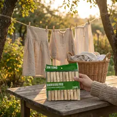 Foto 3 von Doppelpack 2×: Bambus Wäscheklammern 20er Set Holz nachhaltig Garten Bastel Foto
