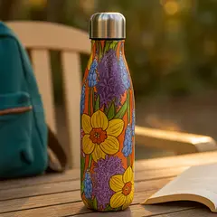 Foto 8 von Thermoflasche 500ml Edelstahl doppelwandig Isolierflasche Sport Schule Blumen