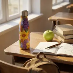 Foto 10 von Thermoflasche 500ml Edelstahl doppelwandig Isolierflasche Sport Schule Blumen