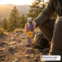 Foto 12 von Thermoflasche 500ml Edelstahl doppelwandig Isolierflasche Sport Schule Blumen