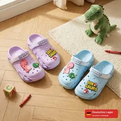 Foto 30 von Kinder Clogs Dino Hausschuhe EVA Gr. 30-35 Mädchen Jungen Lila Hellblau Rosa