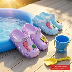 Foto 31 von Kinder Clogs Dino Hausschuhe EVA Gr. 30-35 Mädchen Jungen Lila Hellblau Rosa