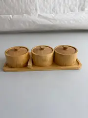Foto 3 von Gewürzbehälter Holz 3er Set Xani mit Dosierlöffel Gewürzdosen für Kräuter Tee