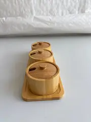 Foto 4 von Gewürzbehälter Holz 3er Set Xani mit Dosierlöffel Gewürzdosen für Kräuter Tee
