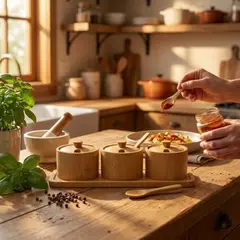 Foto 17 von Gewürzbehälter Holz 3er Set Xani mit Dosierlöffel Gewürzdosen für Kräuter Tee