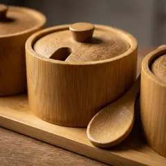 Foto 18 von Gewürzbehälter Holz 3er Set Xani mit Dosierlöffel Gewürzdosen für Kräuter Tee