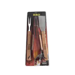 Foto 11 von Grillbesteck 3-teilig Edelstahl Holzgriffe Zange Gabel Wender BBQ Set
