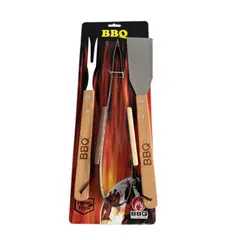 Foto 12 von Grillbesteck 3-teilig Edelstahl Holzgriffe Zange Gabel Wender BBQ Set