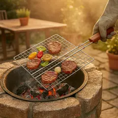 Foto 4 von Grillrost 3er Set 28 x 21 cm Edelstahl Klappgriff BBQ Ersatzrost Holzkohlegrill