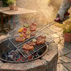 Foto 5 von Grillrost 3er Set 28 x 21 cm Edelstahl Klappgriff BBQ Ersatzrost Holzkohlegrill