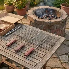 Foto 6 von Grillrost 3er Set 28 x 21 cm Edelstahl Klappgriff BBQ Ersatzrost Holzkohlegrill