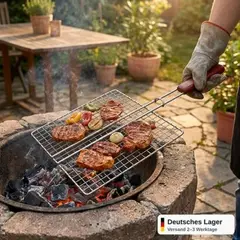 Foto 7 von Grillrost 3er Set 28 x 21 cm Edelstahl Klappgriff BBQ Ersatzrost Holzkohlegrill