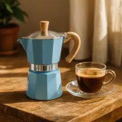 Foto 10 von Espressokocher 3 Tassen Aluminium Blau Mokkakanne Herdplatte Kaffeekanne Xani