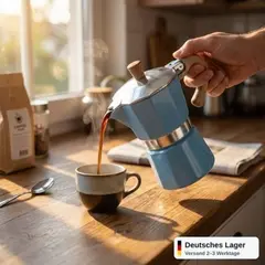 Foto 12 von Espressokocher 3 Tassen Aluminium Blau Mokkakanne Herdplatte Kaffeekanne Xani